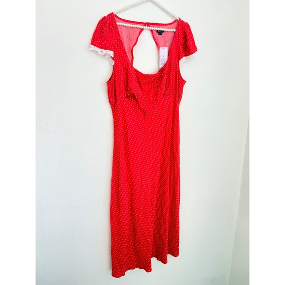 Wild Fable Red White Polka Dot Square Neck Open Back Midi Dress Cap Sleeve XL - Picture 6 of 16